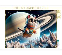 CALVENDO Puzzle Cat cosmonaut: Dancing through Saturn's rings | 1000 pieces, fin
