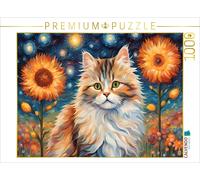 CALVENDO Puzzle Cat painted after van Gogh with flowers | 1000 pieces, finished