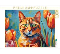 CALVENDO Puzzle Cat painted after van Gogh with tulips | 1000 pieces, finished s