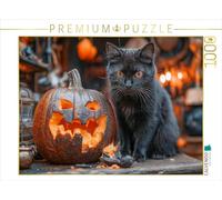 CALVENDO Puzzle Chat Noir Mignon et Citrouille d'halloween aux chandelles | 1000 pièces Taille de la Ponte 64 x 48 cm Puzzle Photo pour des Heures heureuses