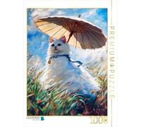 CALVENDO Puzzle Chat sur Prairie avec Parasol de Style impressionniste | 1000 pièces 48 x 64 cm Puzzle Photo pour des Heures heureuses