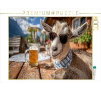CALVENDO Puzzle Chèvre avec Lunettes de Soleil dans Le Jardin de bière Bavarois | 1000 pièces Taille de la Ponte 64 x 48 cm Puzzle Photo pour des Heures heureuses