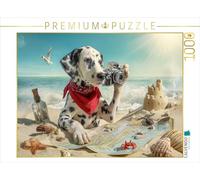 CALVENDO Puzzle Chien Dalmatien à la Chasse au trésor sur la Plage avec Carte et caméra | 1000 pièces de Taille de Ponte 64 x 48 cm Puzzle Photo pour des Heures heureuses