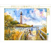 CALVENDO Puzzle Child with dogs on the jetty to the lighthouse | 1000 pieces, fi