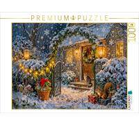 CALVENDO Puzzle Christmas cottage with animals at decorated garden gate | 1000 p