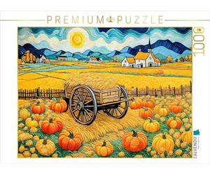 CALVENDO Puzzle citrouilles et Voitures à Foin dans Paysage d'automne doré | 1000 pièces de Taille de la Ponte 64 x 48 cm Puzzle Photo pour des Heures heureuses