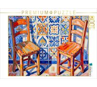 CALVENDO Puzzle Colorful chairs - Chairs in front of the mosaic wall | 1000 piec