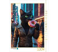 CALVENDO Puzzle Cool black cat with donut - urban cat picture for trendsetters |