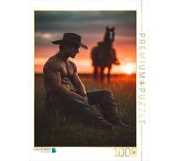 CALVENDO Puzzle Cowboy Sexy avec Pack de Six au Coucher du Soleil - Image érotique avec Cheval | 1000 pièces - Taille de la Pose 48 x 64 cm - Puzzle Photo pour des Heures heureuses