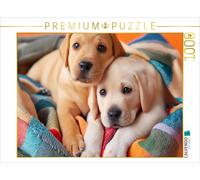 CALVENDO Puzzle Cuddled up in a colorful blanket, two Labrador Retriever puppies