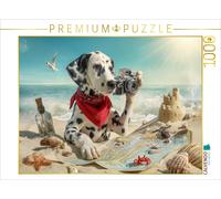 CALVENDO Puzzle Chien Dalmatien à la Chasse au trésor sur la Plage avec Carte et caméra | 1000 pièces de Taille de Ponte 64 x 48 cm Puzzle Photo pour des Heures heureuses