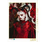 CALVENDO Puzzle Dame mit Teufelshörnern im roten Samtkleid. Gothic Szene | 1000