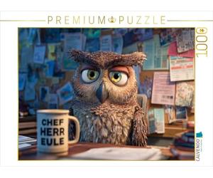 CALVENDO Puzzle de Bureau Hibou avec Tasse à café et Regard agacé | 1000 pièces de Taille de la Pose 64 x 48 cm Puzzle Photo pour des Heures heureuses