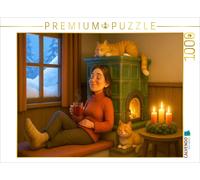 CALVENDO Puzzle Der geliebte Kachelofen mit Katzen im Winter | 1000 Teile Lege-G