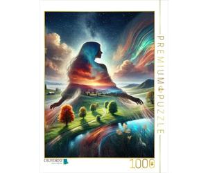 CALVENDO Puzzle Double Exposition Femme sur Un Paysage aux Couleurs délicates avec Ambiance nuageuse | 1000 pièces Taille de la Pose 48 x 64 cm Puzzle Photo pour des Heures heureuses