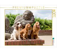 CALVENDO Puzzle drei Cocker sitzen vor einer Steinfigur 1000 Teile Puzzle quer |