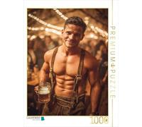 CALVENDO Puzzle d'un Homme musclé à moitié Nu en Pantalon en Cuir Debout avec Une chope à bière dans la Tente Bavaroise | 1000 pièces Taille de la Pose 48 x 64 cm Puzzle Photo pour des Heures