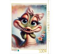 CALVENDO Puzzle Un Mignon Petit Crocodile Fille Tresse Un nœud Rose | 1000 pièces de Taille 48 x 64 cm Puzzle Photo pour des Heures heureuses