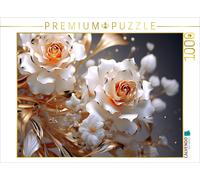 CALVENDO Puzzle Elegant roses in white and gold | 1000 pieces, finished size 25.