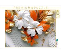 CALVENDO Puzzle Elegant waves - noble flowers in orange, gold and white | 1000 p