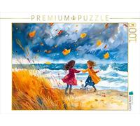 CALVENDO Puzzle Enfants s'amuser sur la Plage d'automne dans la tempête | 1000 pièces de Taille de la Ponte 64 x 48 cm Puzzle Photo pour des Heures heureuses