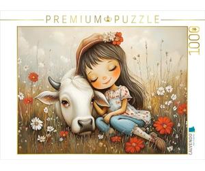CALVENDO Puzzle Fille Mignonne avec Vache | Taille de la Pose cm Puzzle Photo pour des Heures heureuses