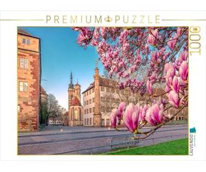 CALVENDO Puzzle Fleur de Magnolia à Stuttgart et Église Collégiale | 1000 pièces Taille de la Pose 64 x 48 cm Puzzle Photo pour des Heures heureuses