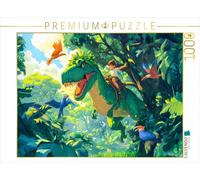 CALVENDO Puzzle garçon chevauchant Le Dinosaure T-Rex dans la Jungle | 1000 pièces de Taille de la Ponte 64 x 48 cm Puzzle Photo pour des Heures heureuses