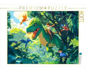 CALVENDO Puzzle garçon chevauchant Le Dinosaure T-Rex dans la Jungle | 1000 pièces de Taille de la Ponte 64 x 48 cm Puzzle Photo pour des Heures heureuses