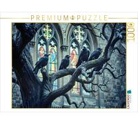 CALVENDO Puzzle Geflüsterte Prophezeiungen - HD-Leinwand „Krähen & alte Kirche“