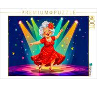 CALVENDO Puzzle Grandma dances laughing in a red dress on a bright stage | 1000