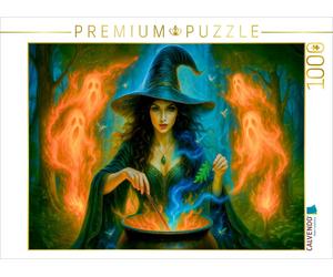 CALVENDO Puzzle Herbal witch with spirits at the magic cauldron | 1000 pieces, f