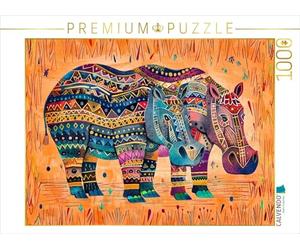 CALVENDO Puzzle Hippopotame Abstrait avec Ornement Solaire | 1000 pièces Taille de la Pose 64 x 48 cm Puzzle Photo pour des Heures heureuses