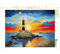CALVENDO Puzzle Insel Leuchtturm im Abendrot über den Wellen | 1000 Teile Lege-G