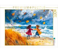 CALVENDO Puzzle Enfants s'amuser sur la Plage d'automne dans la tempête | 1000 pièces de Taille de la Ponte 64 x 48 cm Puzzle Photo pour des Heures heureuses