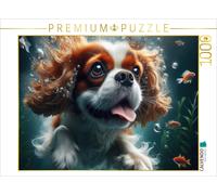 Puzzle · L'épagneul King Charles Cavalier Plonge avec enthousiasme sous | l'eau · Les quadrupèdes s'amusent dans la piscine · 1000 pièces · Format assemblé 64 × 48 cm · CALVENDO Puzzle