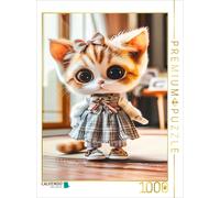 CALVENDO Puzzle Kitten in a plaid dress | 1000 pieces, finished size 25.2 × 18.9