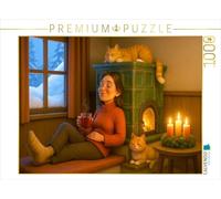 CALVENDO Puzzle Le poêle en faïence Bien-aimé avec Chats en Hiver | 1000 pièces de Ponte Taille 64 x 48 cm Puzzle Photo pour des Heures heureuses