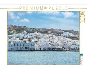 CALVENDO Puzzle Maisons Blanches sur Mykonos - Idylle côtière de la Grèce dans la mer Égée | 1000 pièces Taille de la Pose 64 x 48 cm Puzzle Photo pour des Heures heureuses