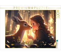 CALVENDO Puzzle Manga illustration - Girl with deer in the forest | 1000 pieces,