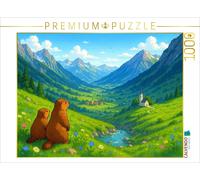 Puzzle · Marmottes avec Vue sur la vallée - Anime Alpes | 1000 pièces · Format assemblé 64 × 48 cm · CALVENDO Puzzle