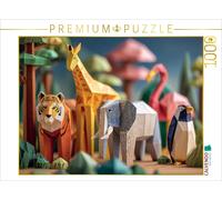 CALVENDO Puzzle Origami zoo with tiger, giraffe, elephant, and flamingo | 1000 p