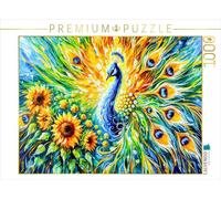 CALVENDO Puzzle Paon Abstrait avec tournesols en Peinture à l'huile colorée | 1000 pièces Taille de la Ponte 64 x 48 cm Puzzle Photo pour des Heures heureuses