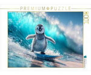 CALVENDO Puzzle Pingouin Fort sur la Planche de Surf | 1000 pièces Taille de la Ponte 64 x 48 cm Puzzle Photo pour des Heures heureuses