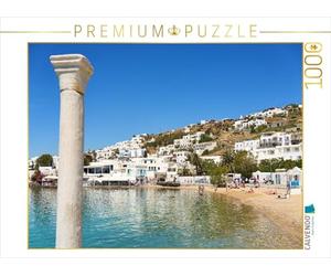 CALVENDO Puzzle Plage d'été dans la Ville de Mykonos - Plaisirs du Bain en Grèce | 1000 pièces Taille de la Pose 64 x 48 cm Puzzle Photo pour des Heures heureuses