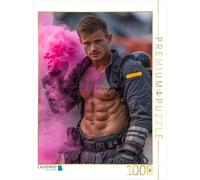 CALVENDO Puzzle Pompier Sexy avec Pack de 6 dans la fumée Rose | 1000 pièces de Taille 48 x 64 cm Puzzle Photo pour des Heures heureuses