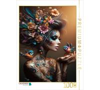 CALVENDO Puzzle Portrait einer Frau mit orangenen organischen Haarschmuck und Pa