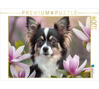 CALVENDO Puzzle Portrait of a black and white Chihuahua looking through magnolia