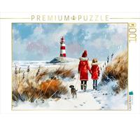 CALVENDO Puzzle Promenade d'hiver avec Chien sur la mer Peinture Aquarelle | 1000 pièces Taille de la Ponte 64 x 48 cm Puzzle Photo pour des Heures heureuses