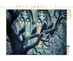 CALVENDO Puzzle Prophéties Chuchotées - Toile HD « Corbeaux et Vieille église » | 1000 pièces Taille de la Pose 64 x 48 cm Photo Puzzle pour des Heures heureuses